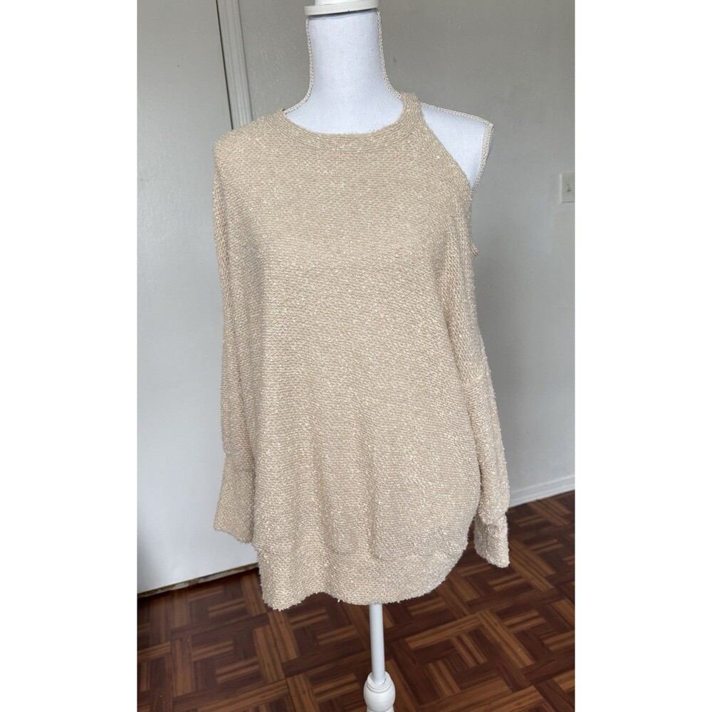 Peach Love Women's Beige Bishop Sleeve Left Side Open Shoulder Size Small NWT